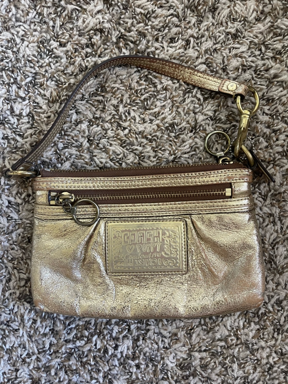 Coach Metallic Gold Leather Wristlet Clutch